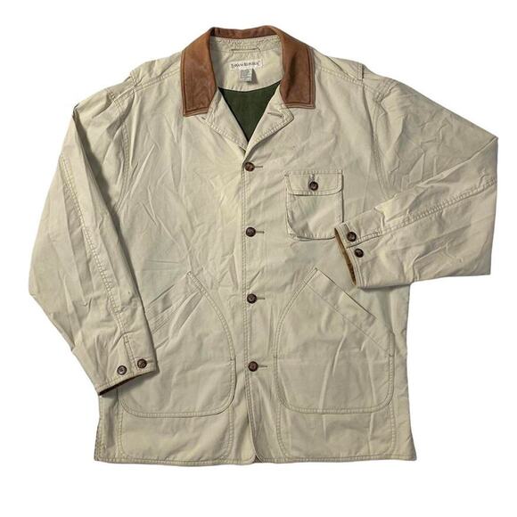 Banana Republic Vintage 90s Leather Collar Safari Khaki Field Jacket Medium